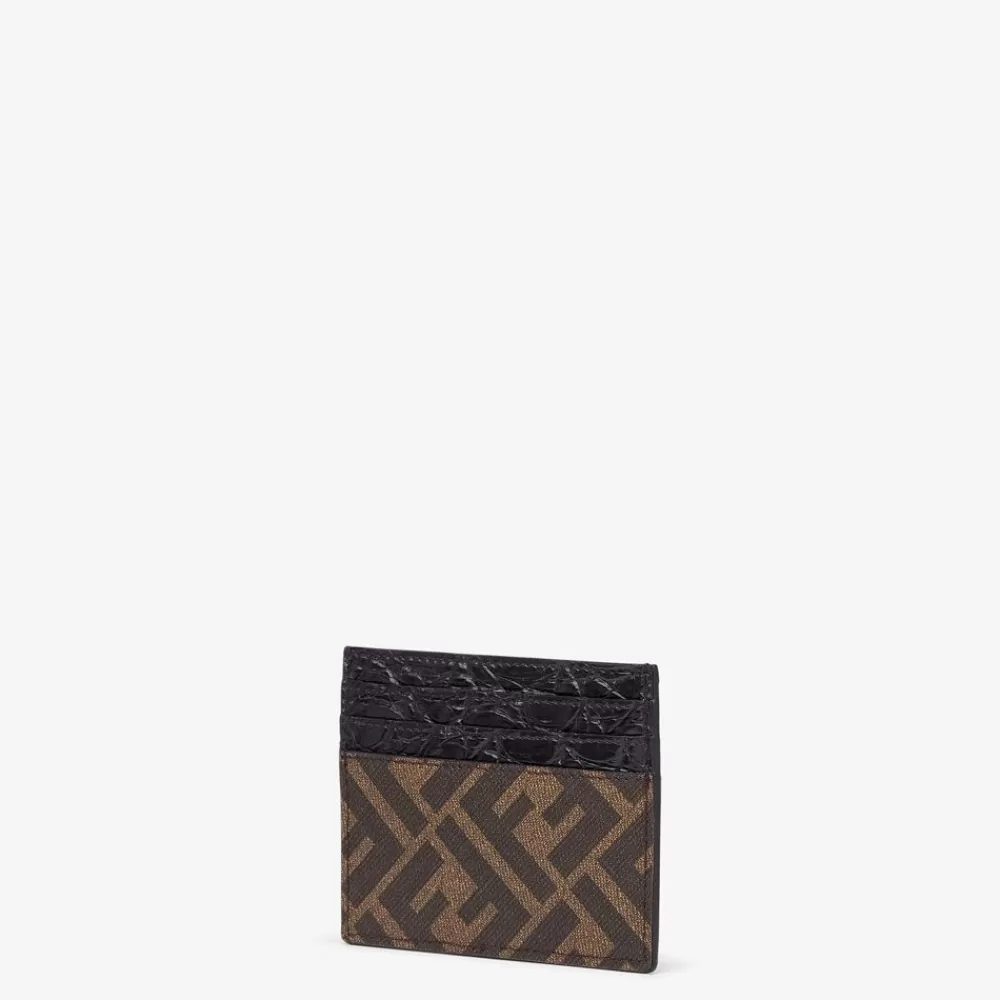 Fendi Kartenetuis<Ausweisetui Aus Stoff In Braun Und Kaimanleder In Schwarz