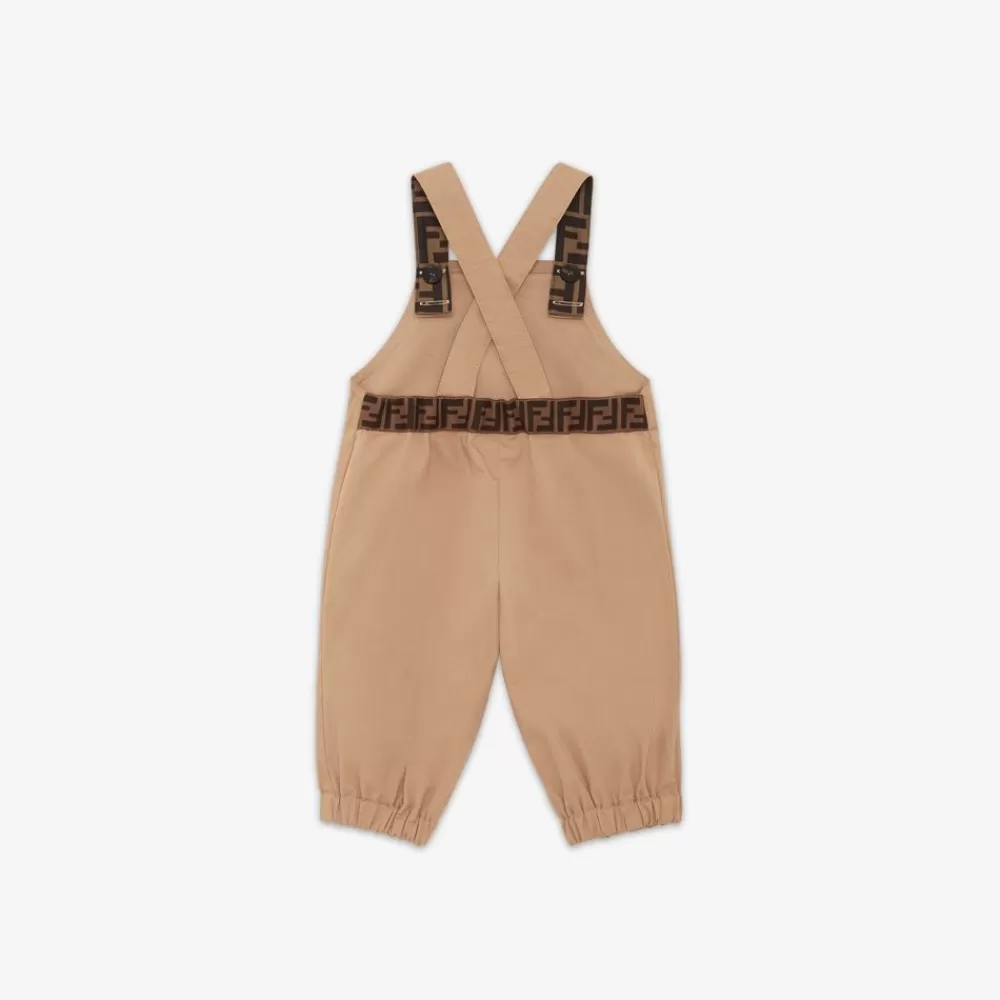 Fendi Baby Madchen<Baby-Playsuit Aus Gabardine In Beige Mit Patch In Tabakbraun