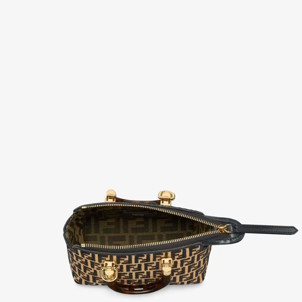 Fendi Mini-Taschen<Boston Bag In Kleiner Grose Aus Raffia-Bast Mit Ff-Muster Aus Gobelingewebe In Schwarz