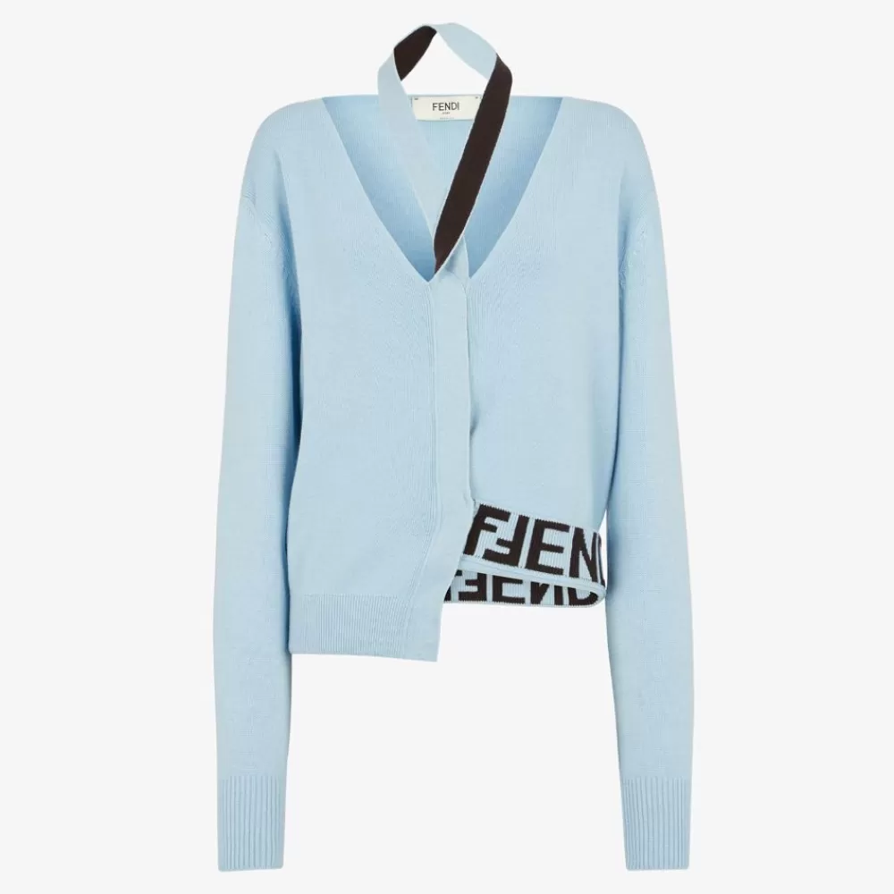 Fendi Strickbekleidung<Cardigan Aus Kaschmir Und Wolle In Hellblau