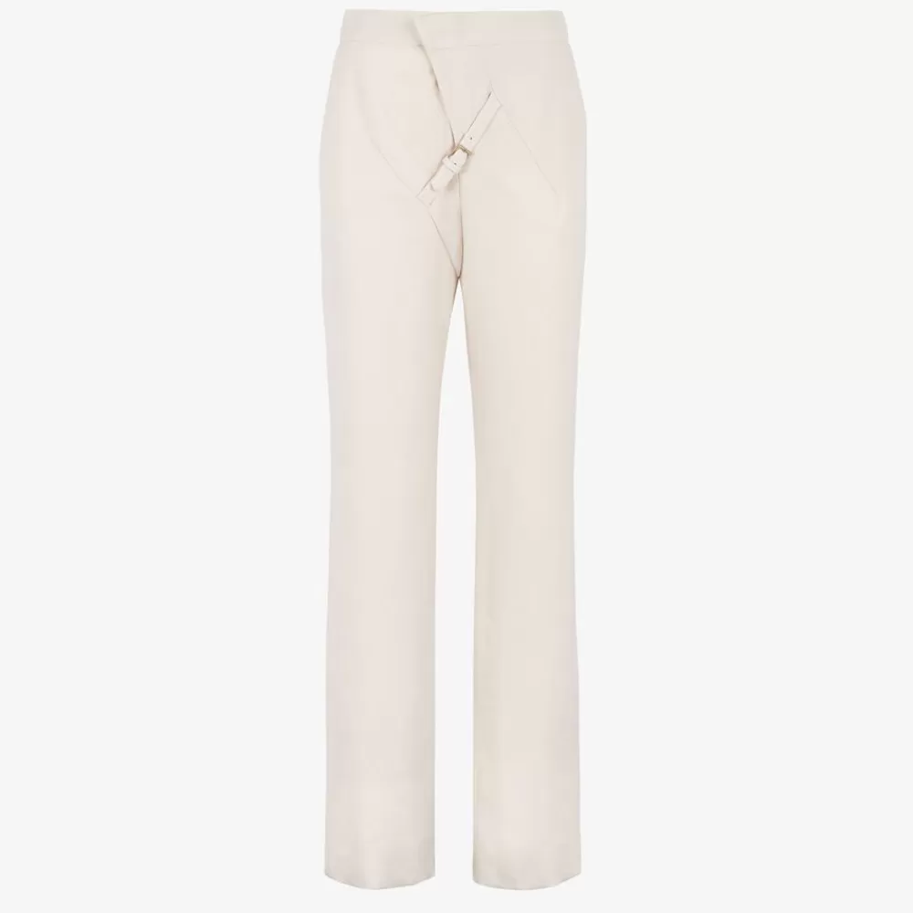 Fendi Hosen Und Shorts<Hose Aus Grain-De-Poudre-Wolle In Weis