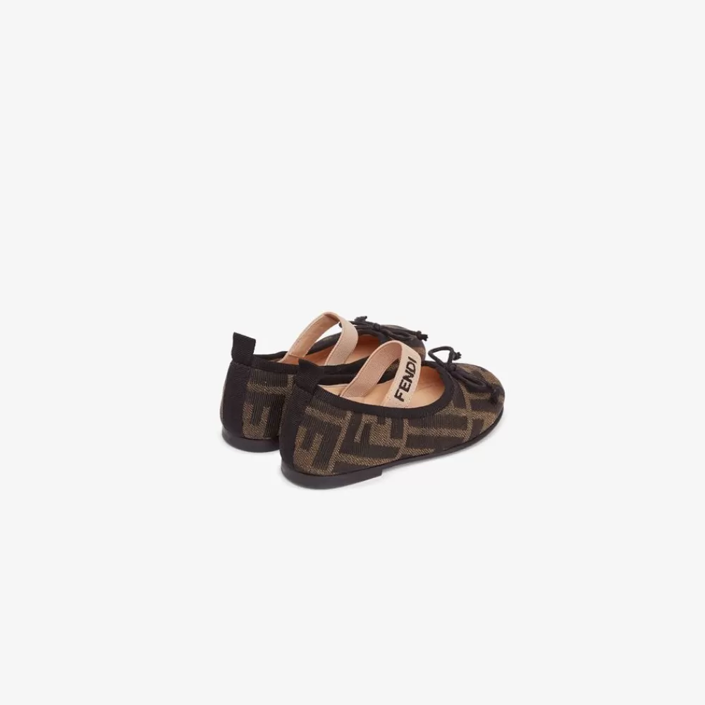 Fendi Schuhe<Junior-Ballerinas Aus Jacquard In Tabakbraun Fur Die Ersten Gehversuche