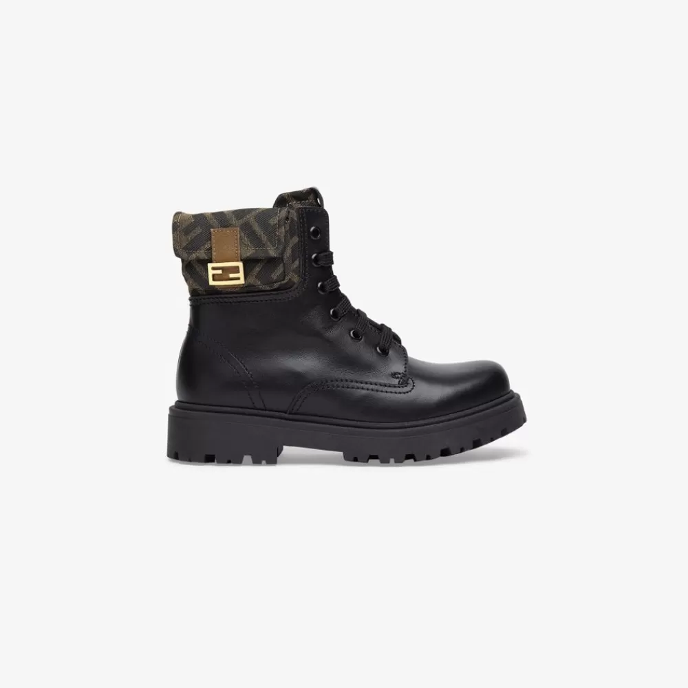 Fendi Schuhe<Junior-Bikerstiefel Aus Nappaleder In Schwarz Und Obermaterial Mit Logo
