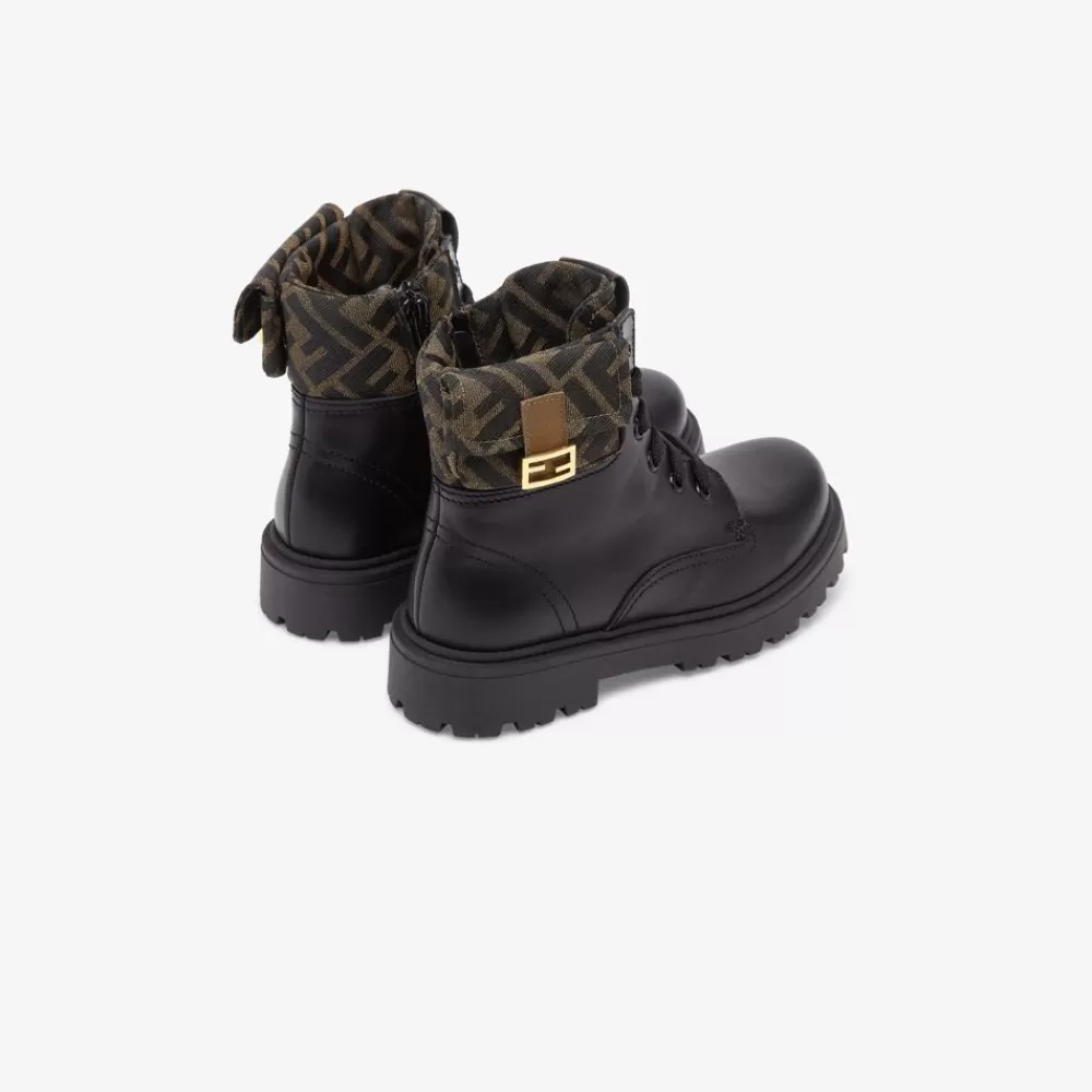 Fendi Schuhe<Junior-Bikerstiefel Aus Nappaleder In Schwarz Und Obermaterial Mit Logo