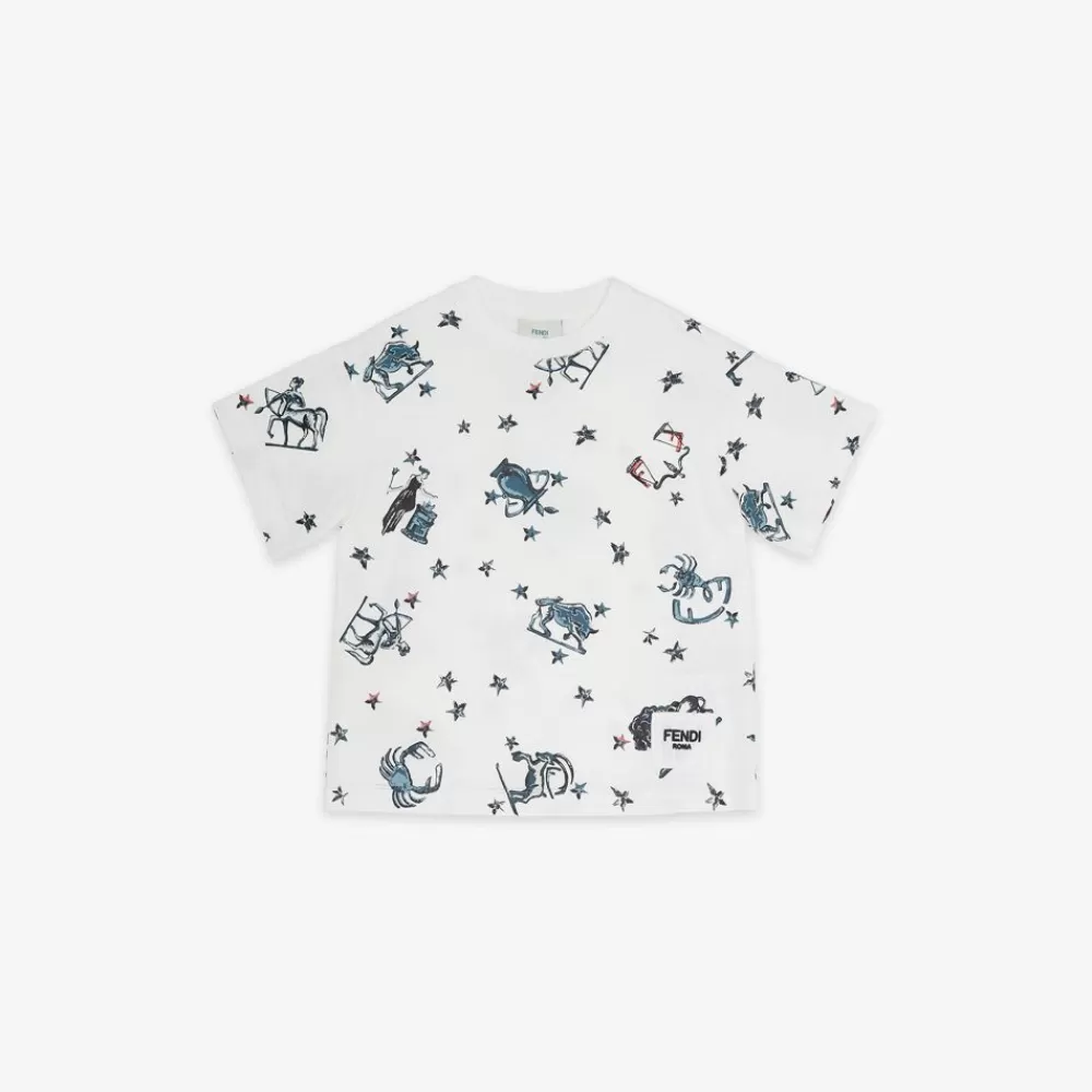 Fendi Ready To Wear<Junior-T-Shirt Mini°Me Aus Jersey In Weis Und Print, Mehrfarbig