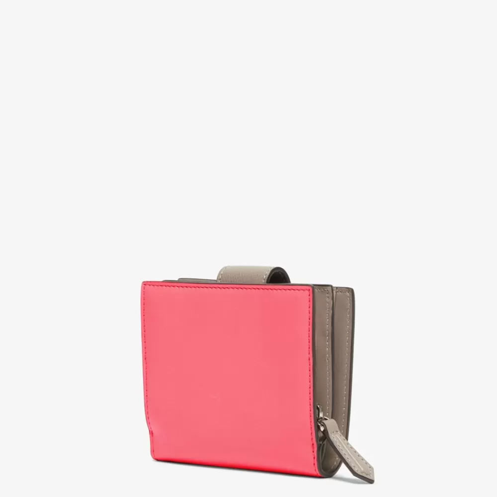 Fendi Portemonnaies<Kompaktes Portemonnaie Aus Zweifarbigem Leder In Rosa Und Taubengrau