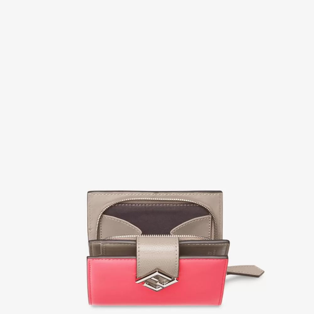 Fendi Portemonnaies<Kompaktes Portemonnaie Aus Zweifarbigem Leder In Rosa Und Taubengrau