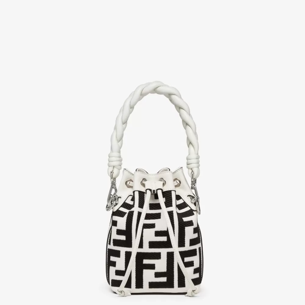 Fendi Mini-Taschen<Mini Bag Aus Canvas In Weis Und Schwarz Mit Ff-Stickerei