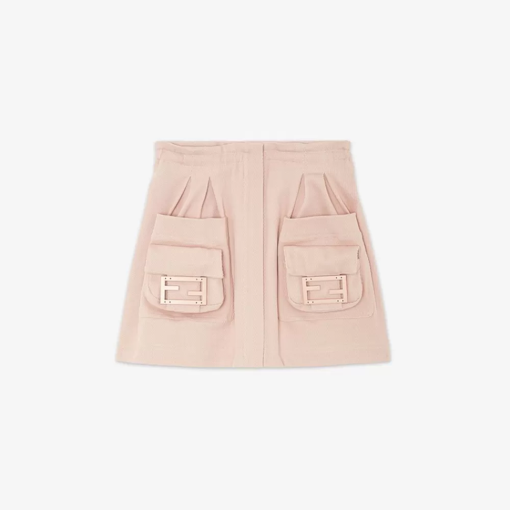 Fendi Ready To Wear<Mini Me Minirock Aus Rosafarbener Baumwolle Mit Baguette-Detail