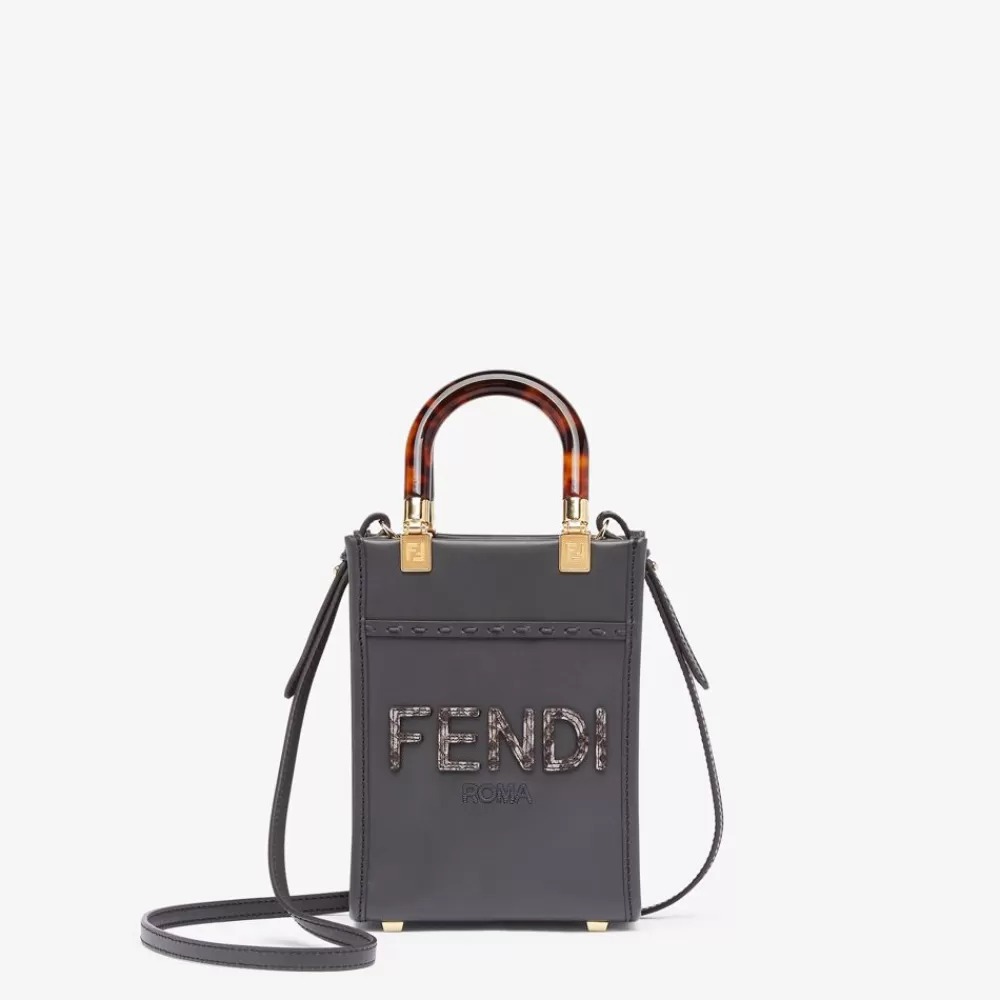 Fendi Mini-Taschen<Minitasche Aus Leder In Dunkelgrau Und Elaphe-Leder