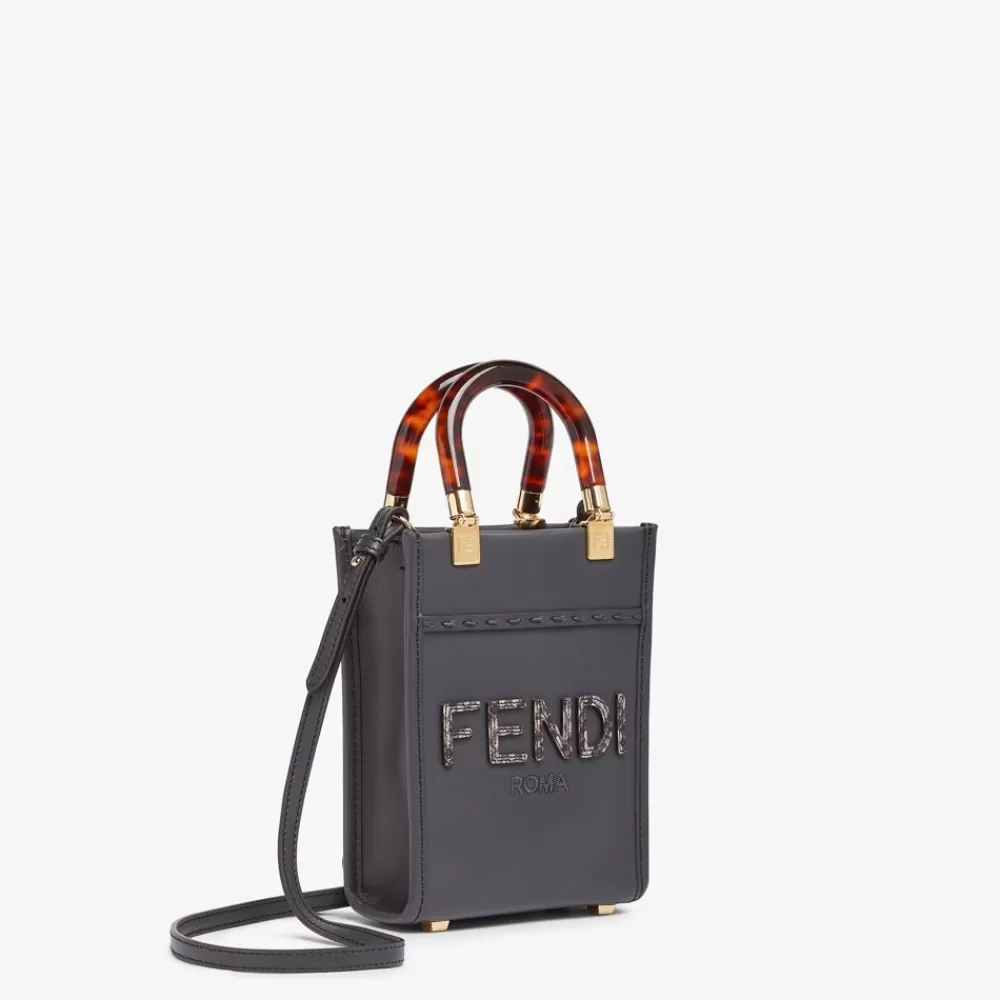 Fendi Mini-Taschen<Minitasche Aus Leder In Dunkelgrau Und Elaphe-Leder