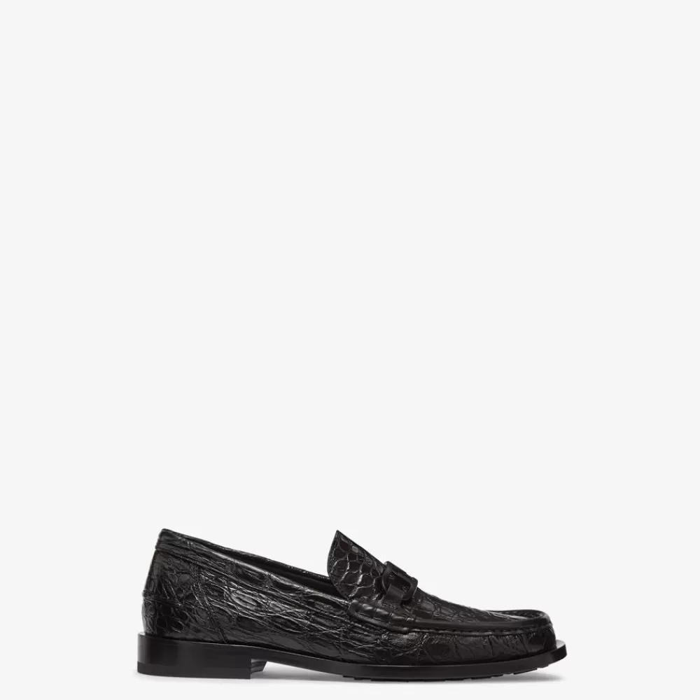 Fendi Loafer<Mokassins Aus Kaimanleder In Schwarz