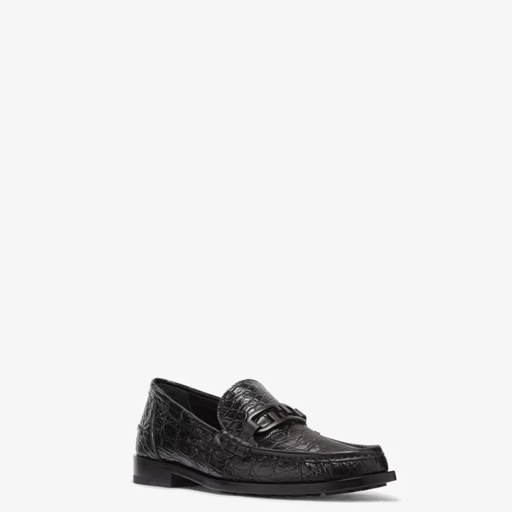 Fendi Loafer<Mokassins Aus Kaimanleder In Schwarz