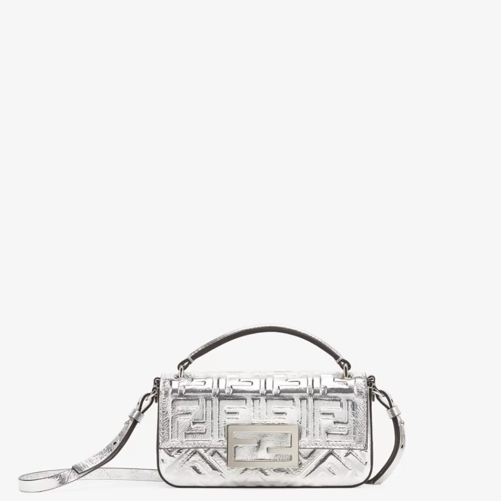Fendi Mini-Taschen<Pochette Aus Leder In Silberfarben Mit Craquele-Optik