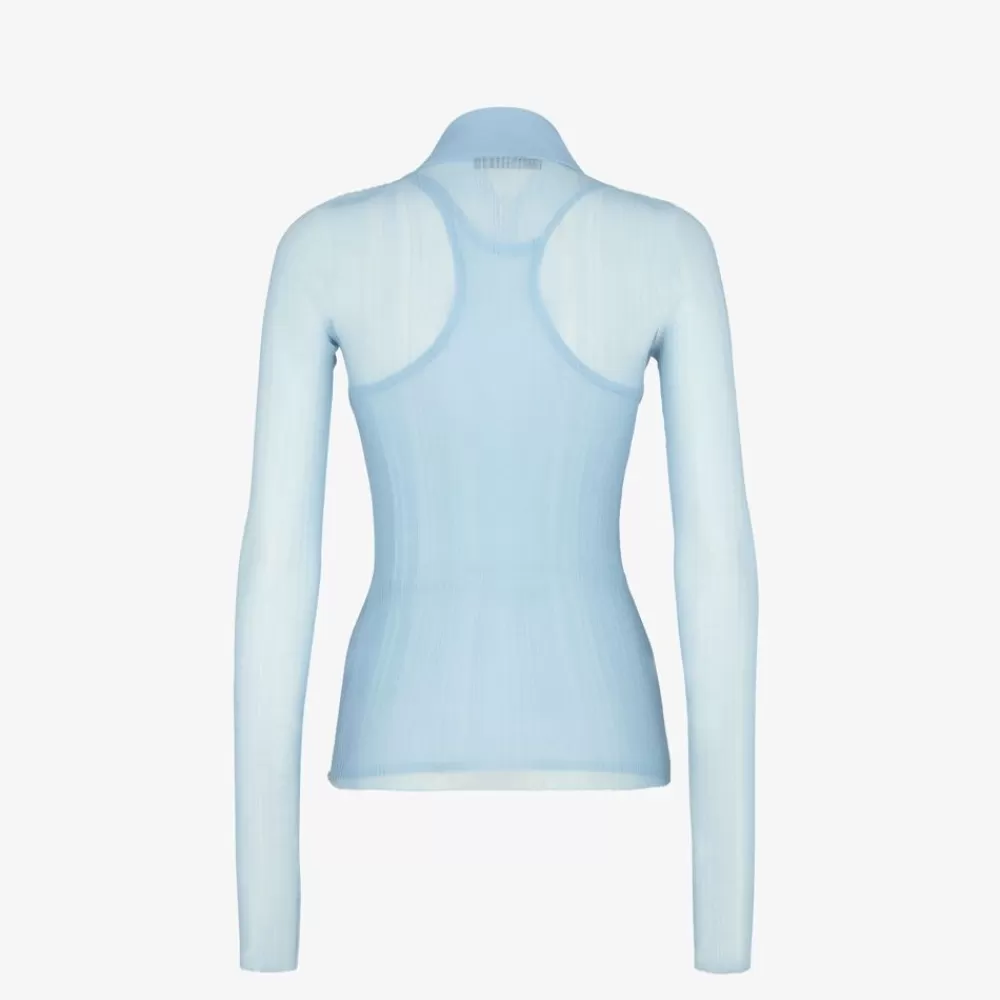 Fendi Strickbekleidung<Poloshirt Aus Seide In Hellblau