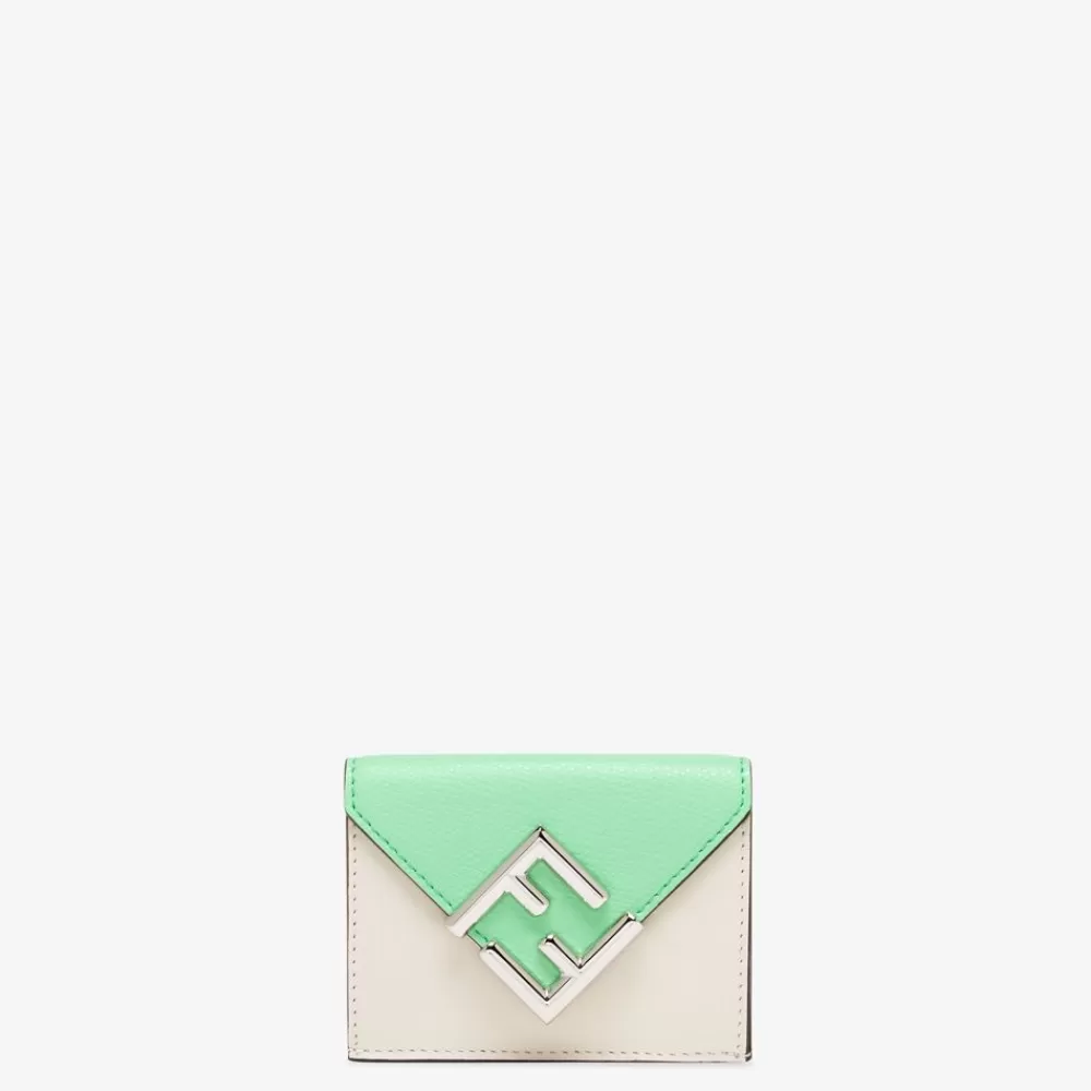 Fendi Portemonnaies Mit Tragekette<Portefeuille Aus Zweifarbigem Leder In Weis Und Grun