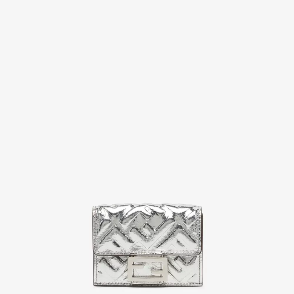 Fendi Portemonnaies<Portemonnaie Aus Leder In Silberfarben Mit Craquele-Optik
