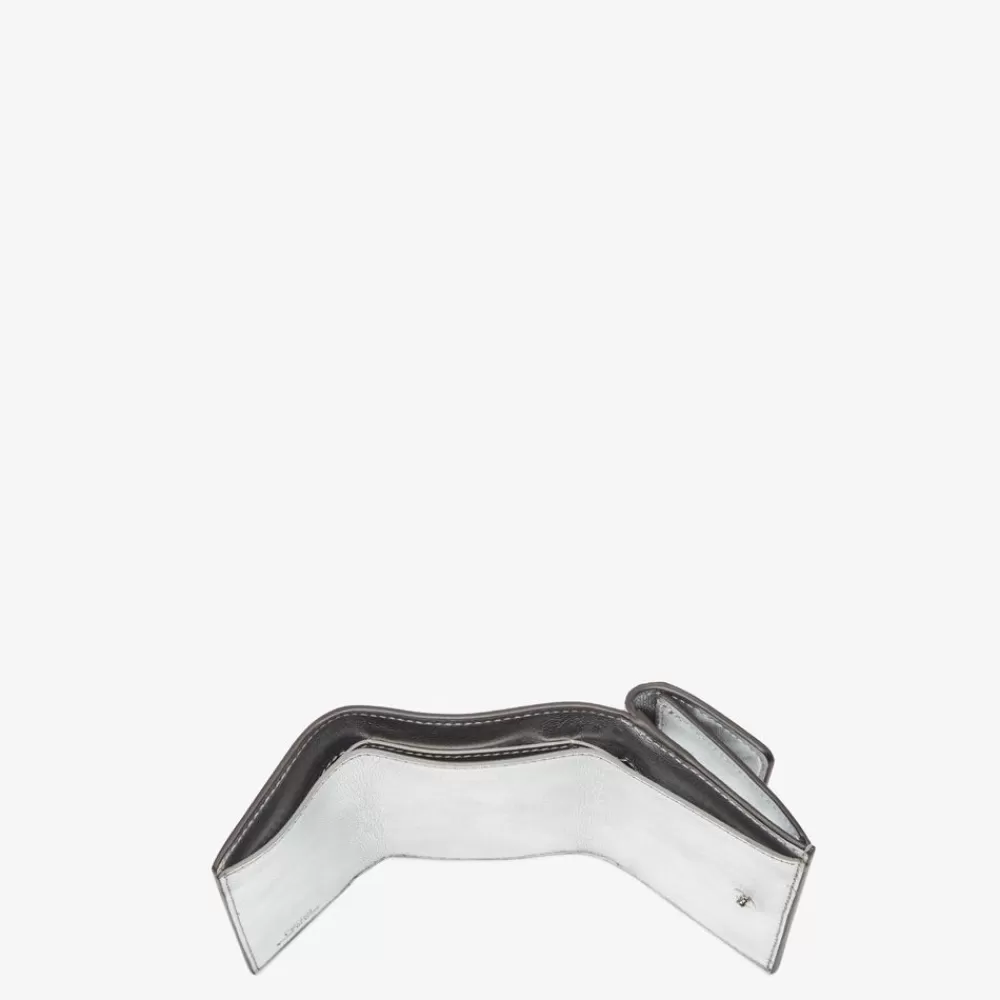 Fendi Portemonnaies<Portemonnaie Aus Leder In Silberfarben Mit Craquele-Optik