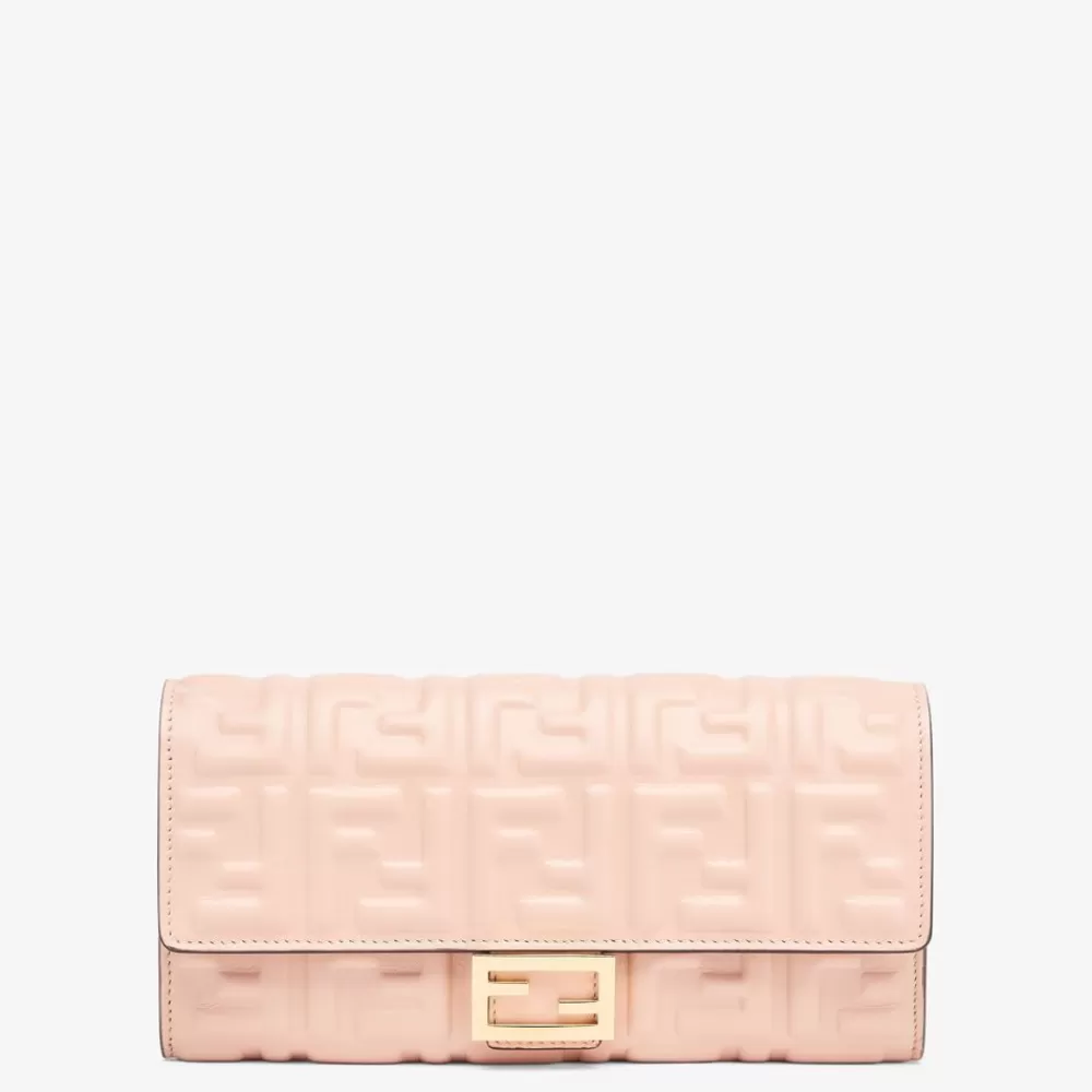 Fendi Portemonnaies Mit Tragekette<Portemonnaie Aus Rosafarbenem Nappaleder Mit Ff-Signatur