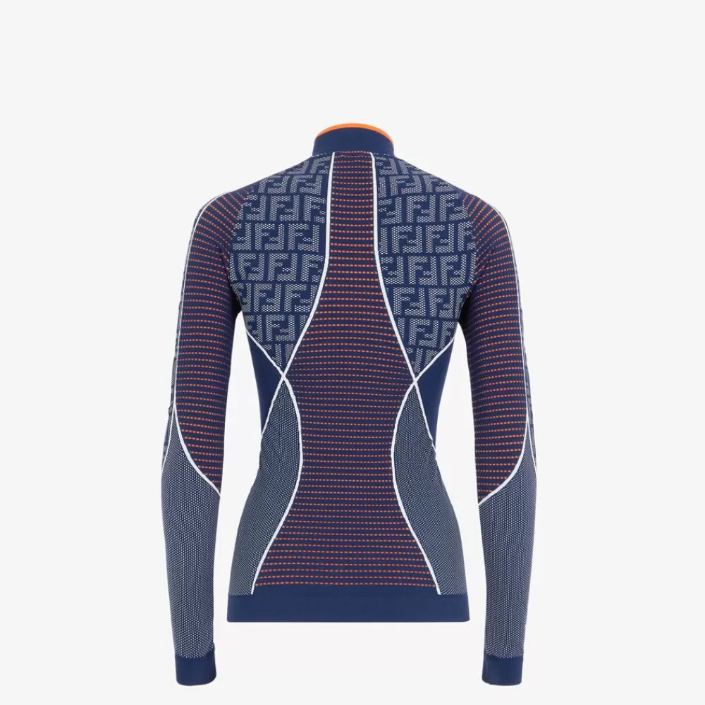 Fendi Skiwear<Pullover Aus Technischem Gewebe Mit Ff-Motiv In Blau