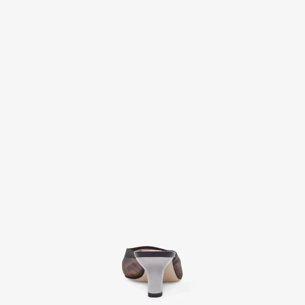 Fendi Pumps Und Slingbacks<Sabot Mit Mittlerem Absatz Aus Netz In Braun Und Leder In Schwarz