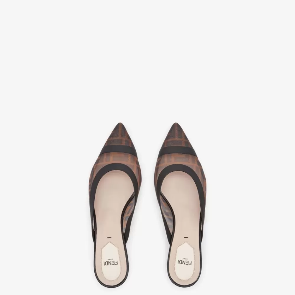 Fendi Pumps Und Slingbacks<Sabot Mit Mittlerem Absatz Aus Netz In Braun Und Leder In Schwarz