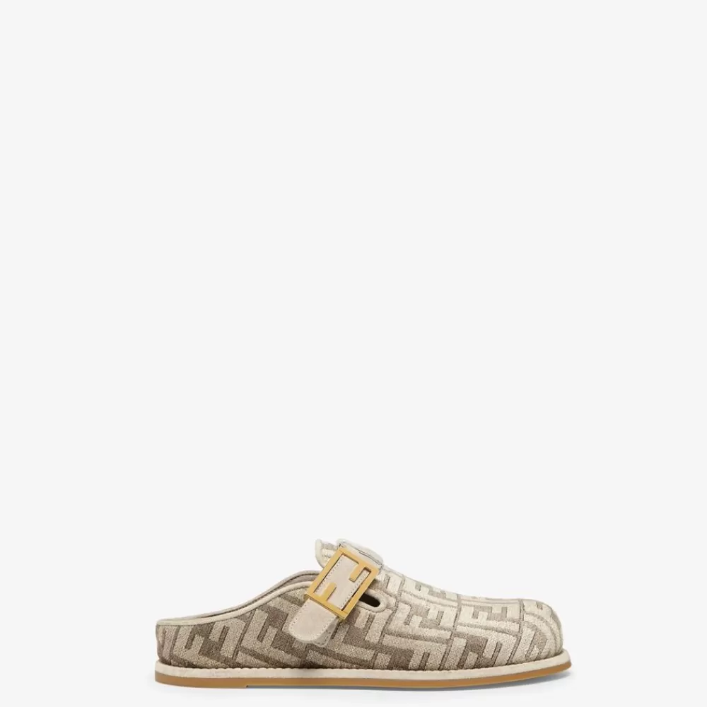 Fendi Pantoletten Und Sandalen<Sabots Aus Chenille In Taubengrau