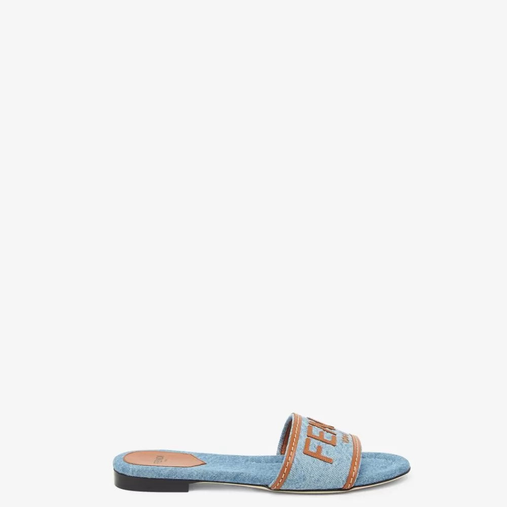 Fendi Pantoletten Und Sandalen<Slide Aus Denim In Hellblau