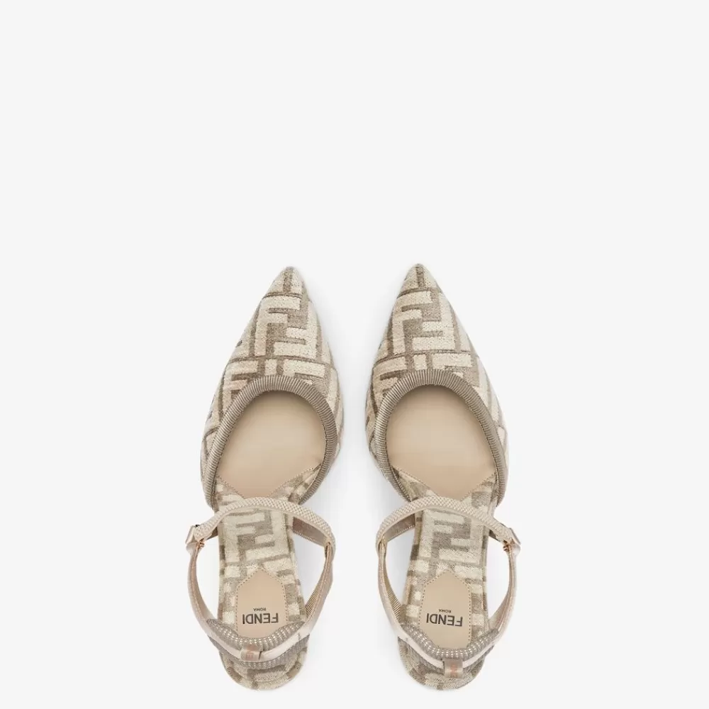 Fendi Pumps Und Slingbacks<Slingback Mit Hohem Absatz Aus Chenille Mit Ff-Signatur In Beige