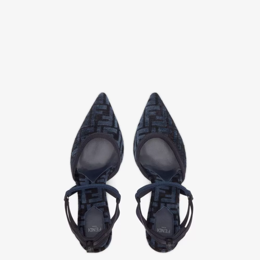 Fendi Pumps Und Slingbacks<Slingback Mit Hohem Absatz Aus Chenille Mit Ff-Signatur In Blau