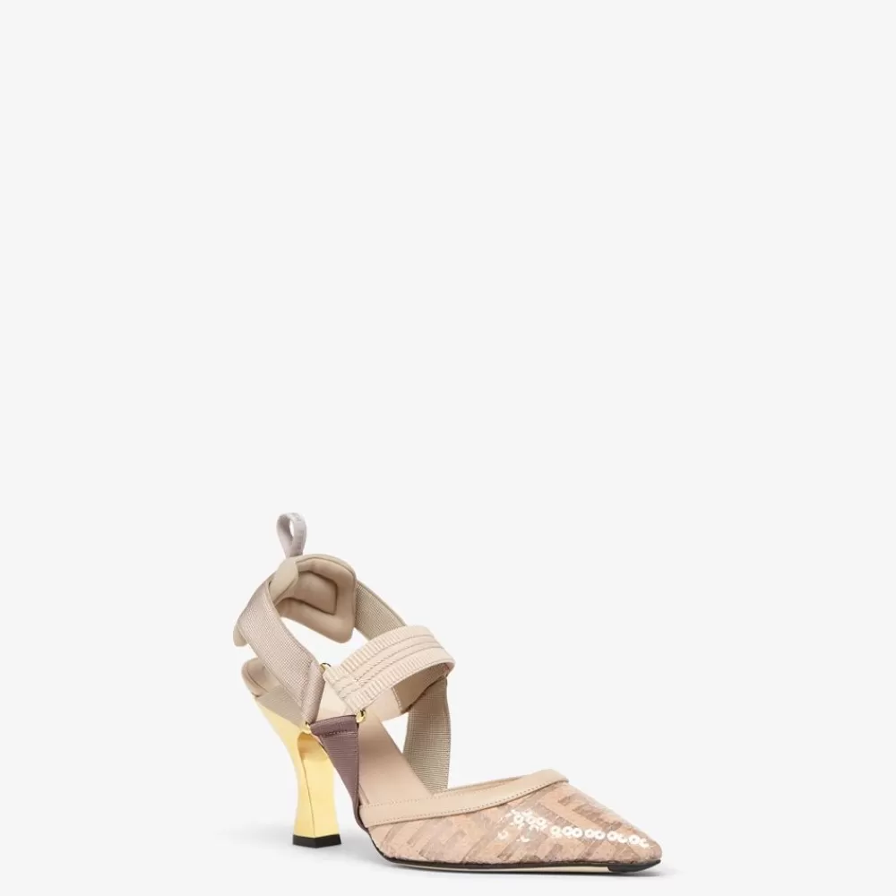 Fendi Pumps Und Slingbacks<Slingback Mit Hohem Absatz Aus Mesh In Rosa