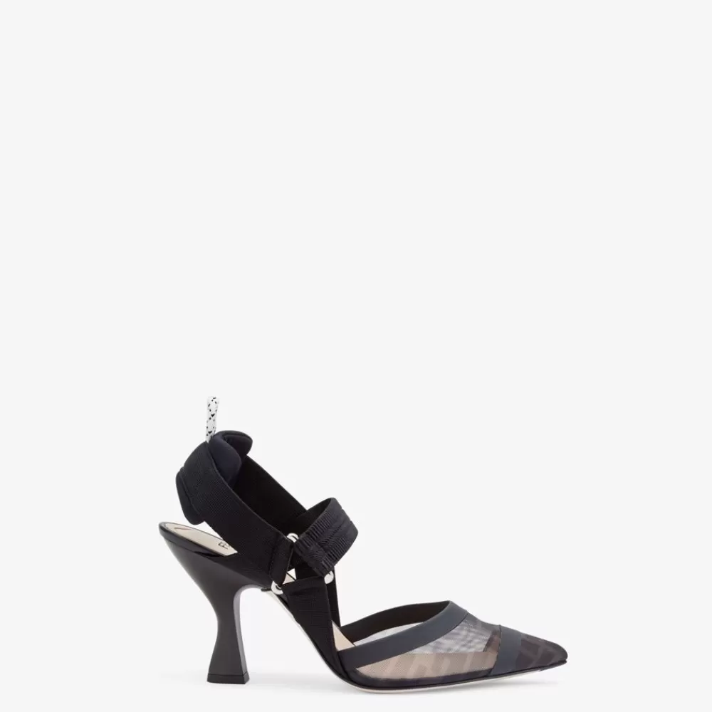 Fendi Pumps Und Slingbacks<Slingback Mit Hohem Absatz Aus Netz Und Leder In Schwarz