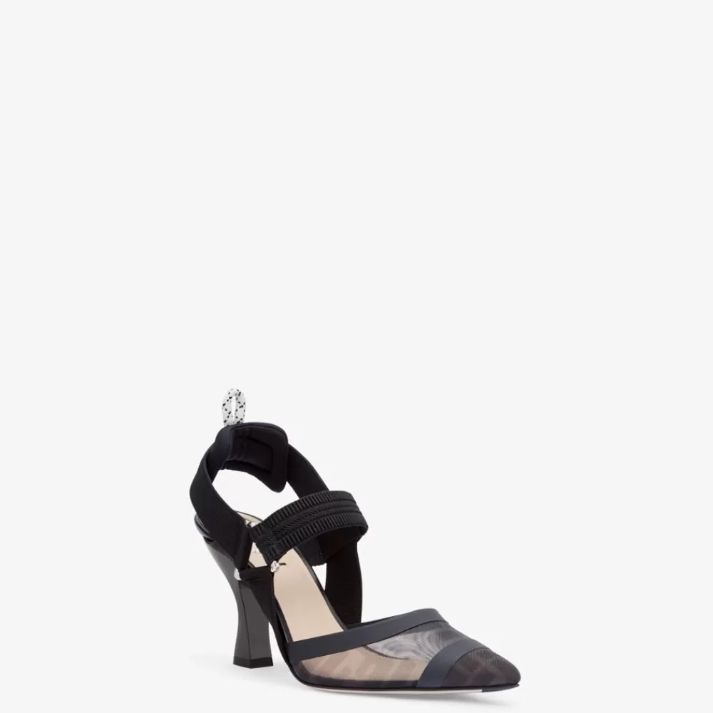 Fendi Pumps Und Slingbacks<Slingback Mit Hohem Absatz Aus Netz Und Leder In Schwarz