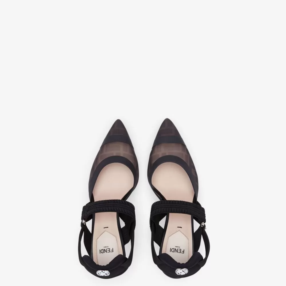 Fendi Pumps Und Slingbacks<Slingback Mit Hohem Absatz Aus Netz Und Leder In Schwarz