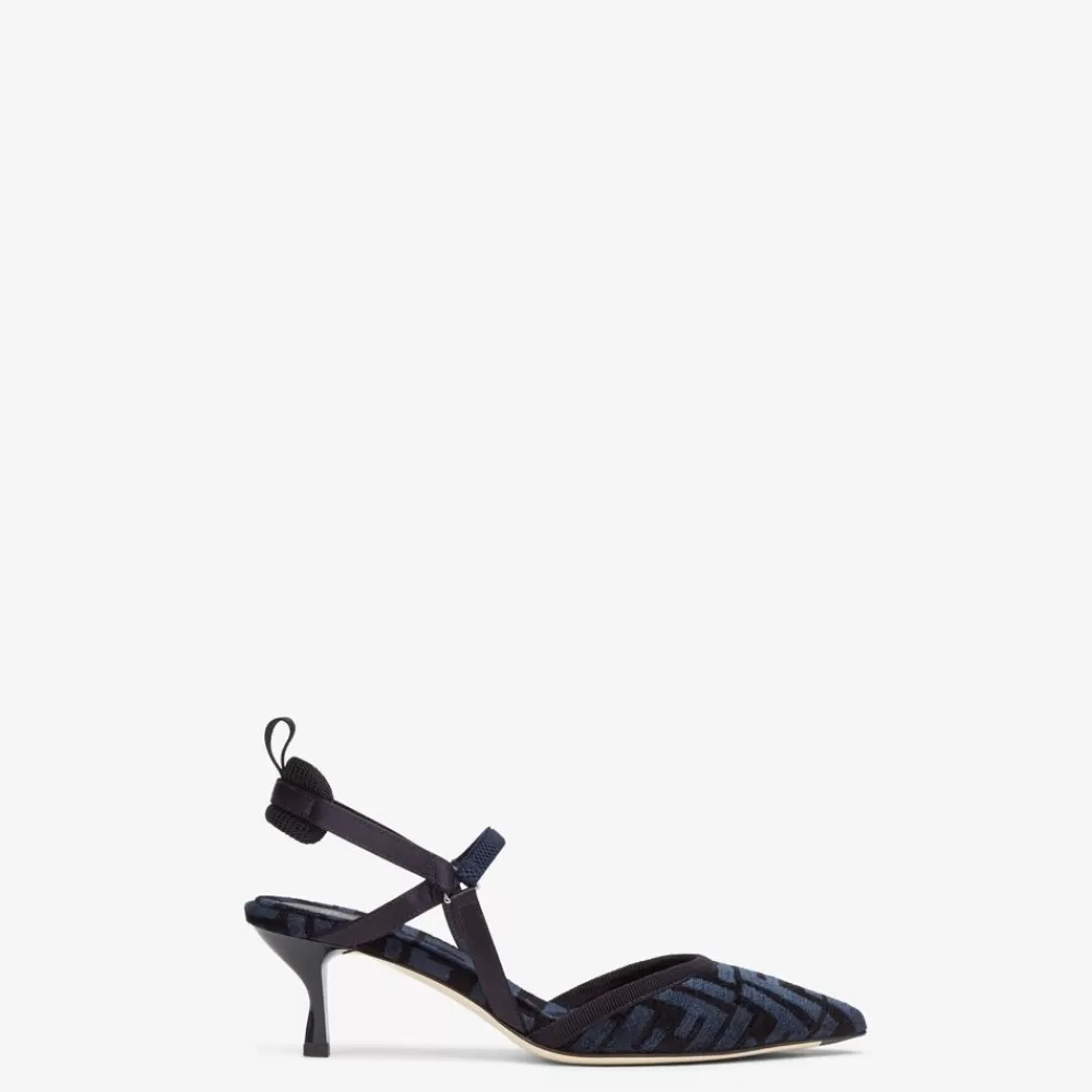 Fendi Pumps Und Slingbacks<Slingback Mit Mittlerem Absatz Aus Chenille Mit Ff-Signatur In Blau