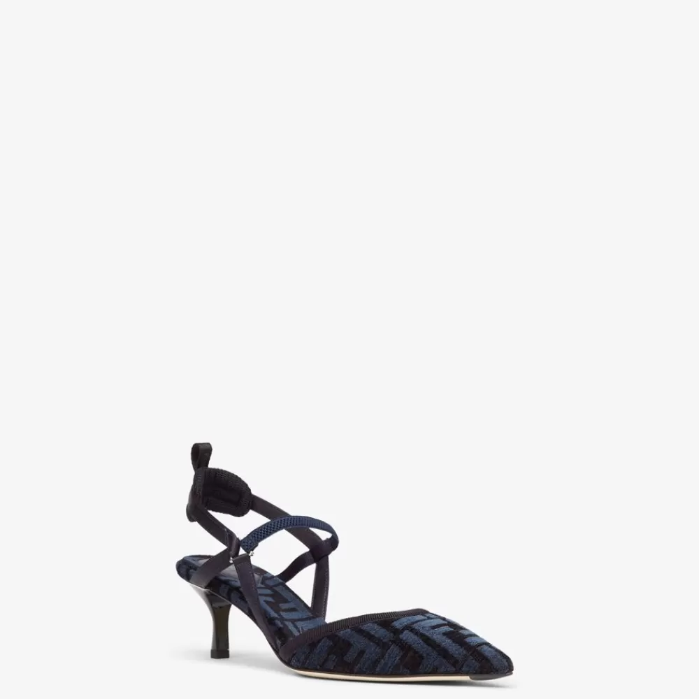 Fendi Pumps Und Slingbacks<Slingback Mit Mittlerem Absatz Aus Chenille Mit Ff-Signatur In Blau