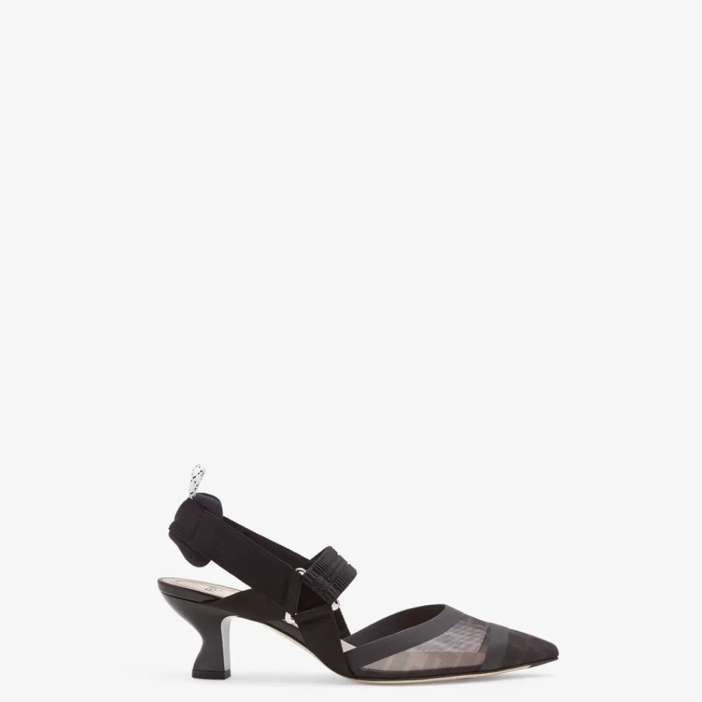 Fendi Pumps Und Slingbacks<Slingback Mit Mittlerem Absatz Aus Netz Und Leder In Schwarz