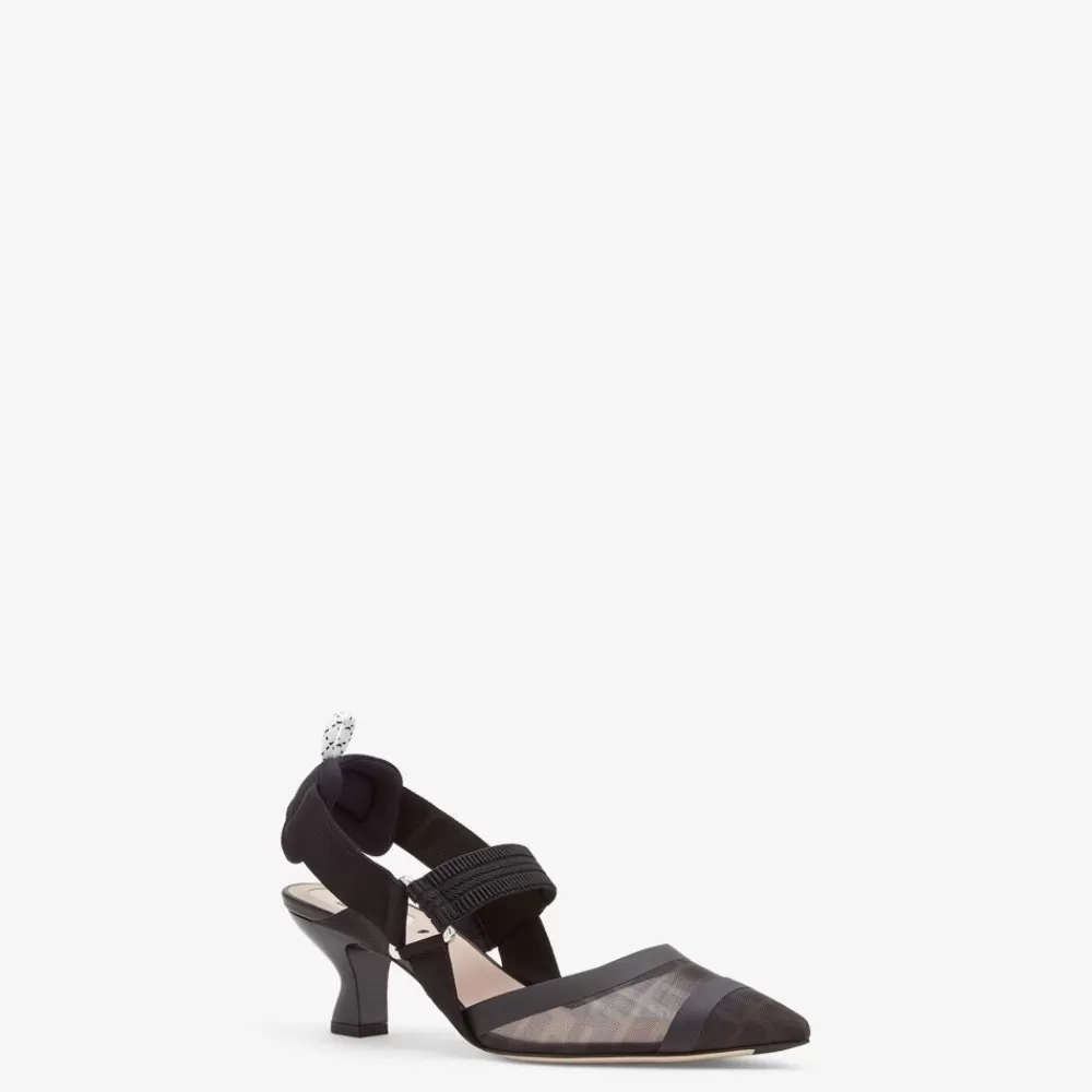 Fendi Pumps Und Slingbacks<Slingback Mit Mittlerem Absatz Aus Netz Und Leder In Schwarz