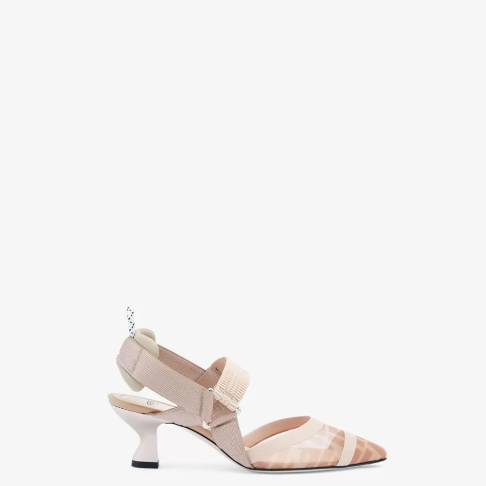 Fendi Pumps Und Slingbacks<Slingbacks Aus Unbehandeltem Leder Undmesh In Rosa Mit Mittelhohem Absatz