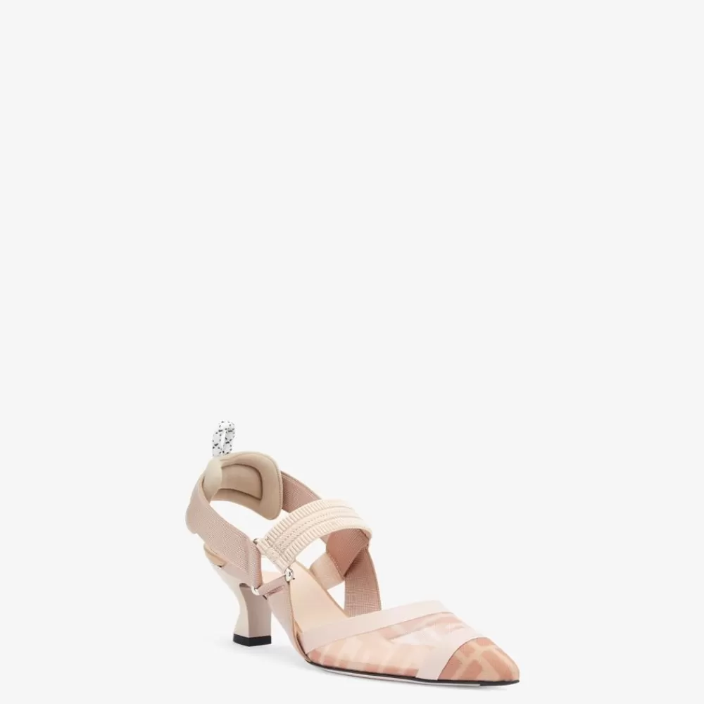 Fendi Pumps Und Slingbacks<Slingbacks Aus Unbehandeltem Leder Undmesh In Rosa Mit Mittelhohem Absatz