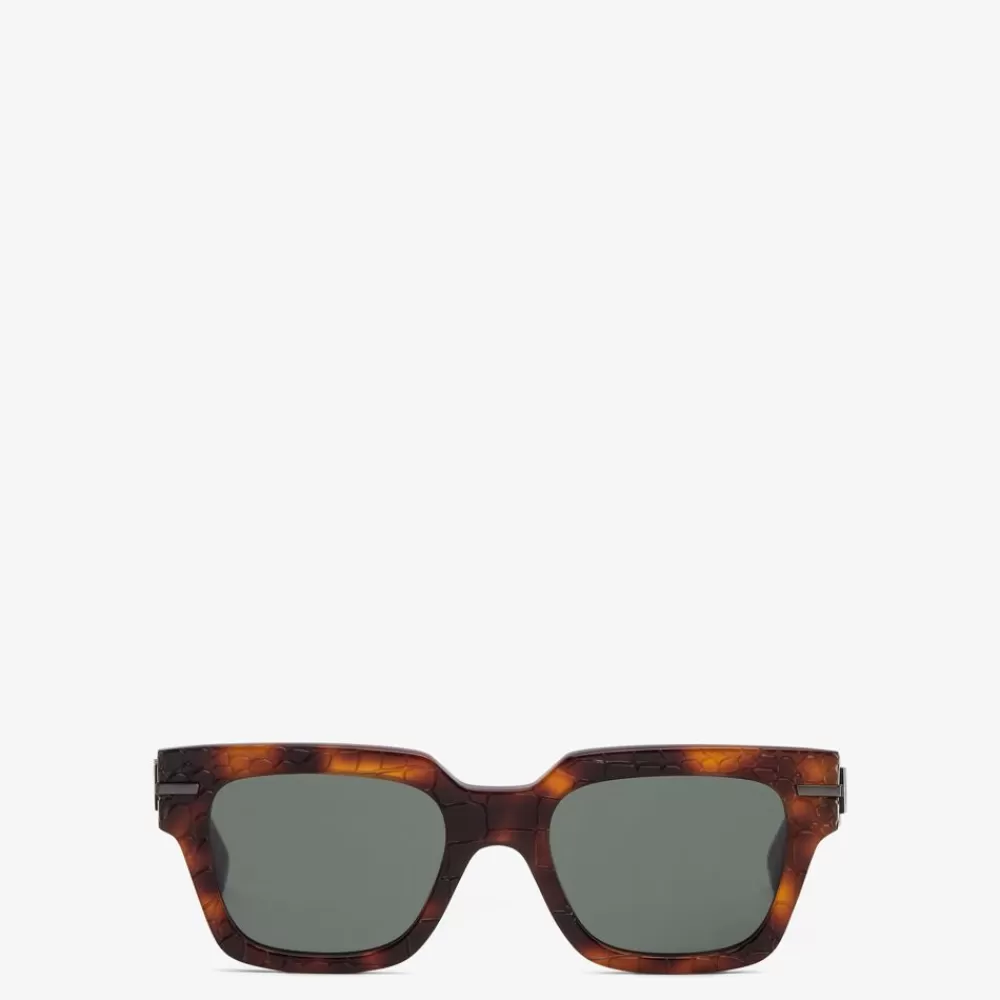 Fendi Sonnenbrillen<Sonnenbrille Aus Acetat In Dunklem Havanna Mit Print In Kroko-Optik