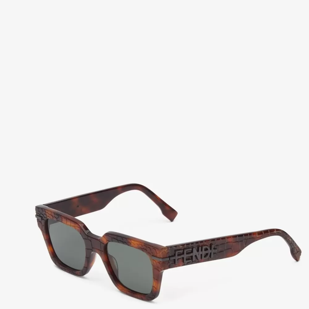 Fendi Sonnenbrillen<Sonnenbrille Aus Acetat In Dunklem Havanna Mit Print In Kroko-Optik