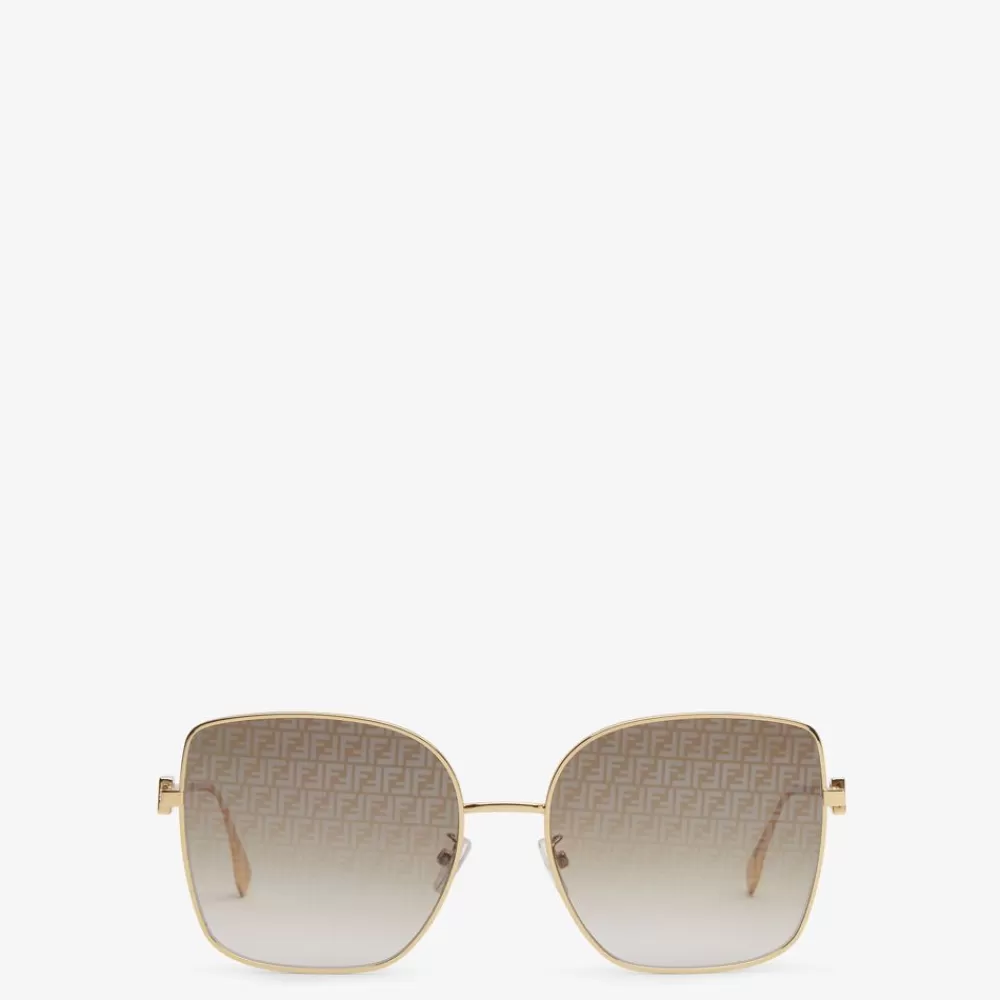 Fendi Sonnenbrillen<Sonnenbrille Aus Goldfarbenem Metall Mit Glasern Winzigem Ff-Logo