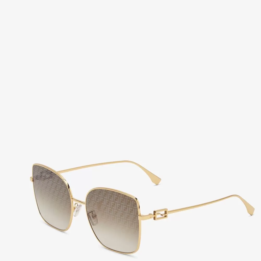 Fendi Sonnenbrillen<Sonnenbrille Aus Goldfarbenem Metall Mit Glasern Winzigem Ff-Logo