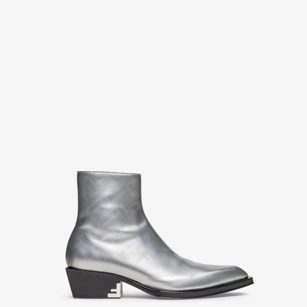 Fendi Schnurschuhe Und Boots<Stiefel Aus Laminiertem Leder In Silberfarben