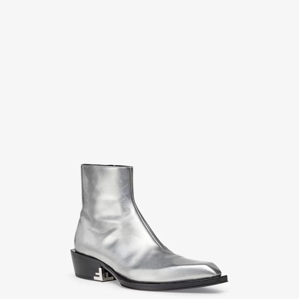 Fendi Schnurschuhe Und Boots<Stiefel Aus Laminiertem Leder In Silberfarben