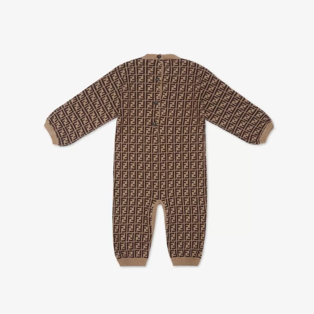 Fendi Baby Madchen<Strampelanzug Aus Baumwolle Und Kaschmir In Tabakbraun
