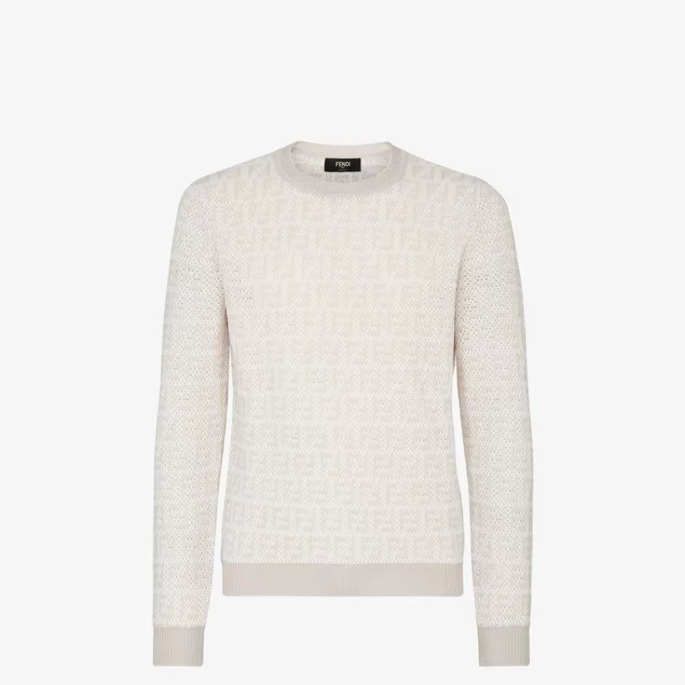 Fendi Strickbekleidung<Strickpullover In Beige Mit Ff-Signatur
