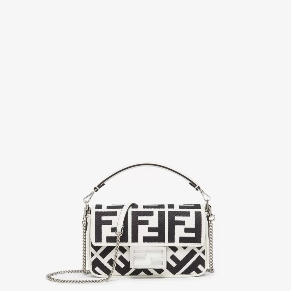 Fendi Schulter- Und Crossbody-Taschen<Tasche Aus Canvas In Weis Und Schwarz Mit Ff-Stickerei