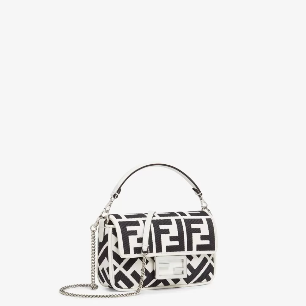 Fendi Schulter- Und Crossbody-Taschen<Tasche Aus Canvas In Weis Und Schwarz Mit Ff-Stickerei